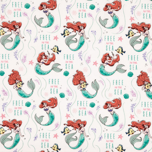 Little Mermaid Ariel Flounder Free As The Sea White Fabric Unisex Medical Surgical Scrub Caps Men & Women Tie Back and Bouffant Hat Styles