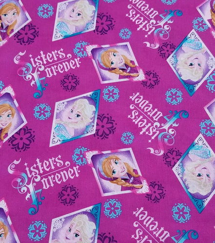 Frozen Sisters Elsa & Anna Sisters Forever Diamond Frames Purple Fabric Unisex Medical Surgical Scrub Caps Men & Women Tie Back and Bouffant Hat Styles