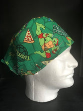 Load image into Gallery viewer, TMNT Teenage Mutant Ninja Turtles PIZZA Green Fabric Unisex Medical Surgical Scrub Caps Men &amp; Women Tie Back and Bouffant Hat Styles
