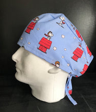 Load image into Gallery viewer, Peanuts Snoopy Red Baron Flying Ace Blue Fabric Unisex Medical Surgical Scrub Caps Men &amp; Women Tie Back and Bouffant Hat Styles
