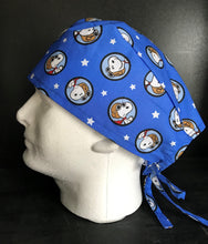 Load image into Gallery viewer, Peanuts Snoopy Red Baron Badge Blue Fabric Unisex Medical Surgical Scrub Caps Men &amp; Women Tie Back and Bouffant Hat Styles
