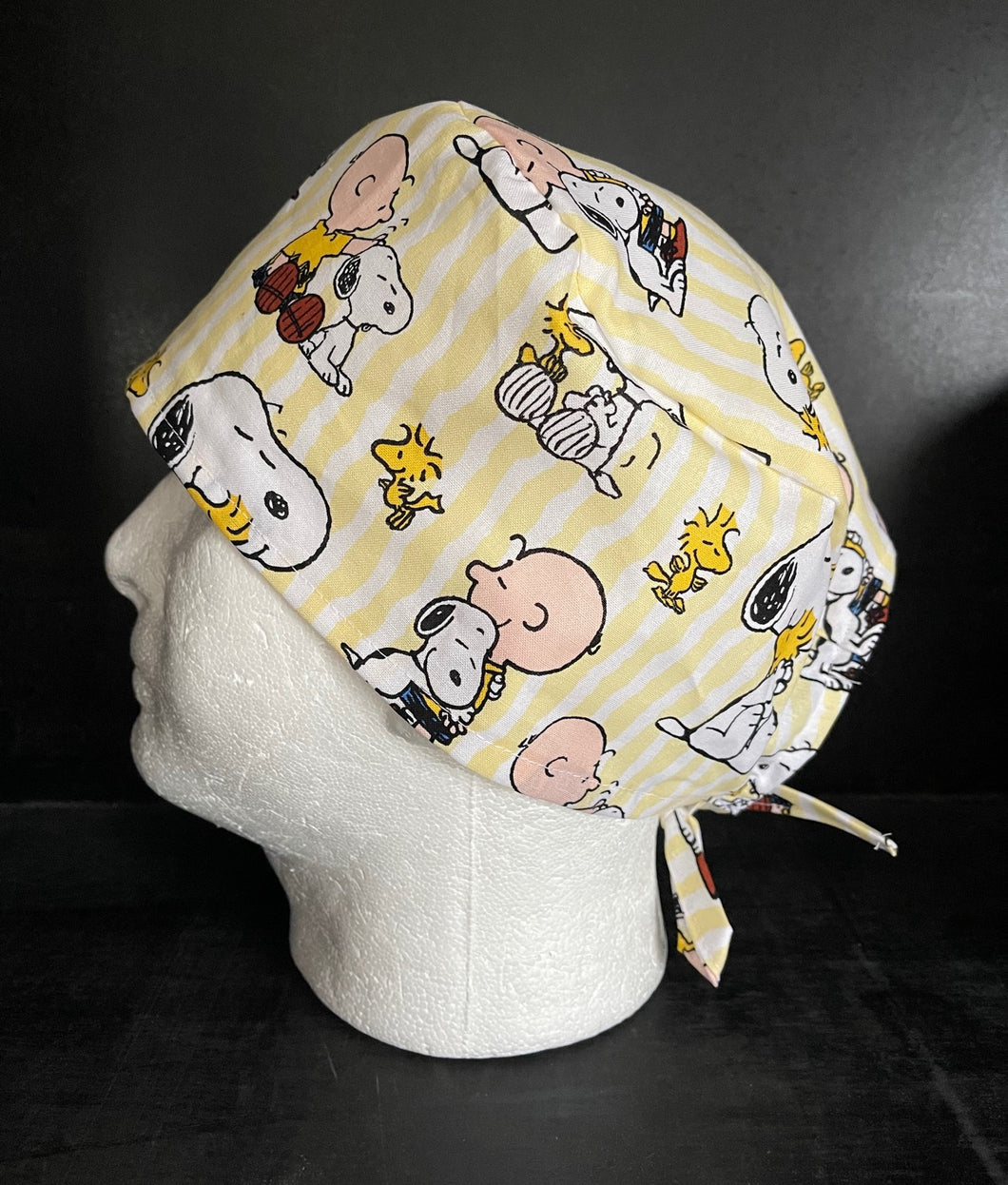 Peanuts Charlie Brown & Snoopy Man's Best Friend Fabric Unisex Medical Surgical Scrub Caps Men & Women Tie Back and Bouffant Hat Styles