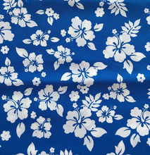 Load image into Gallery viewer, Hawaiian Medical Scrub Top Tropical Hibiscus Flower Blue White Unisex Style for Men &amp; Women
