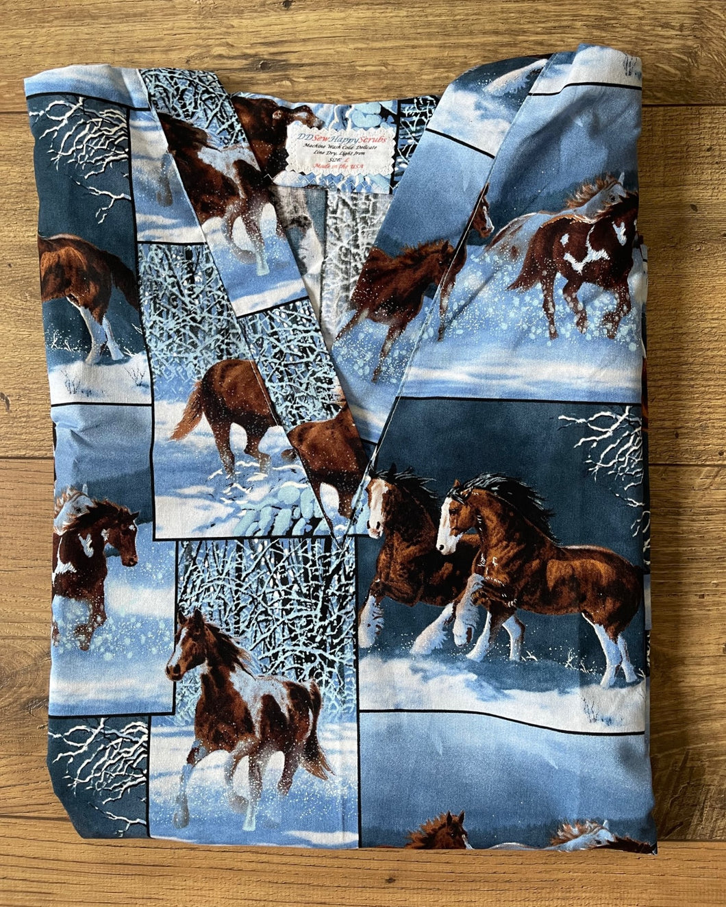 Size Large Wild Horse in Winter Snow Scrub Top Unisex Style Shirt for Men & Women *IN STOCK *READY TO SHIP