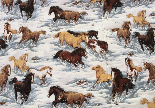 Beautiful Wild Horses Running in Snow Fabric Nurse Medical Scrub Top Unisex Style Shirt for Men & Women
