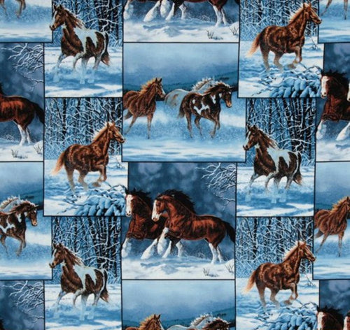 Wild Horses in the Snow Scenes Fabric Nurse Medical Scrub Top Unisex Style Shirt for Men & Women