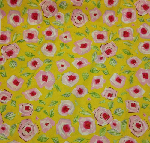 Pink Flowers on Yellow Floral Fabric Unisex Medical Surgical Scrub Caps Men & Women Tie Back and Bouffant Hat Styles