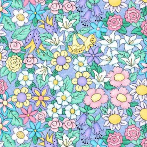 Colorful Spring Has Sprung Blue Yellow Pink Purple Flowers Fabric Unisex Medical Surgical Scrub Caps Men & Women Tie Back and Bouffant Hat Styles