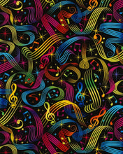 Load image into Gallery viewer, Rainbow Musical Notes on Black Fabric Stethoscope sock cover for Medical Professionals
