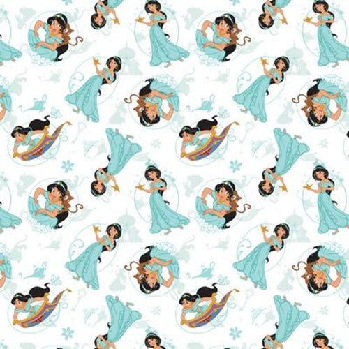 Aladdin Medical Scrub Top Princess Jasmine Flying Carpet Over White Fabric Unisex Style for Men & Women