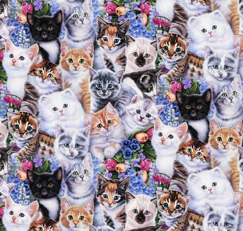 Medical Scrub Top Cats Kittens & Flowers Packed Unisex Relaxed Style for Men & Women