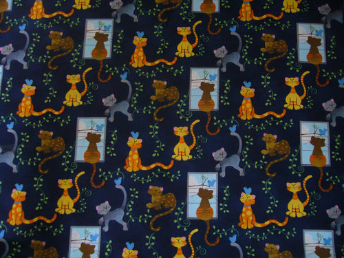 Animals Curious Kitty Cats Will Play When Everyone is Away Navy Fabric Stethoscope sock cover for Medical Professionals