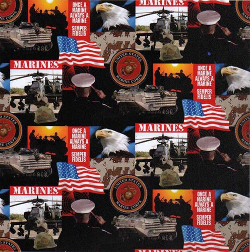 Patriotic Military US Marines Once a Marine Always a Marine Fabric Unisex Medical Surgical Scrub Caps Men & Women Tie Back and Bouffant Hat Styles