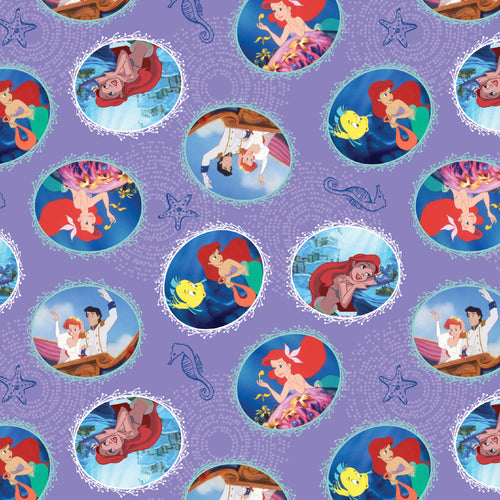 Little Mermaid Ariel Fairy Tale Ending Circles Purple Fabric Unisex Medical Surgical Scrub Caps Men & Women Tie Back and Bouffant Hat Styles