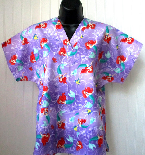 Size Small Little Mermaid Always Make a Splash Purple Fabric Medical Scrub Top Unisex Style Shirt for Men & Women *IN STOCK *READY TO SHIP