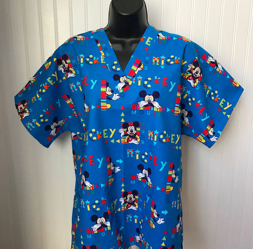 Size Medium Mickey Mouse Blue Scrub Top Unisex Style Shirt for Men & Women *IN STOCK *READY TO SHIP
