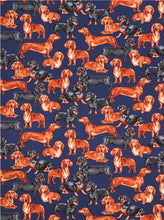 Load image into Gallery viewer, Wiener Dachshund Puppy Dogs Navy Fabric Unisex Medical Scrub Caps Men &amp; Women Tie Back and Bouffant Hat Styles
