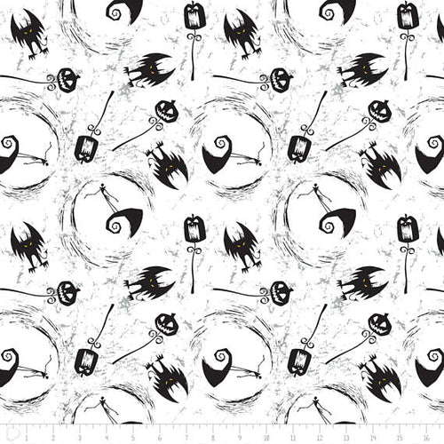 NBC Nightmare Before Christmas ON THE HILL White Fabric Unisex Medical Surgical Scrub Caps Men & Women Tie Back and Bouffant Hat Styles