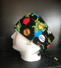 Load image into Gallery viewer, TMNT Teenage Mutant Ninja Turtles Black Fabric Unisex Medical Surgical Scrub Caps Men &amp; Women Tie Back and Bouffant Hat Styles
