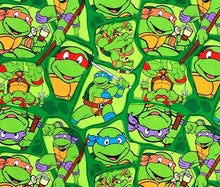 Load image into Gallery viewer, TMNT Teenage Mutant Ninja Turtles Donatello Michaelangelo Raphael Leonardo Faces  Green Fabric Nurse Medical Scrub Top Unisex Style for Men &amp; Women
