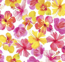 Load image into Gallery viewer, Hawaiian Tropical Medical Scrub Top Hibiscus Flowers Pink Yellow Unisex Style for Men &amp; Women
