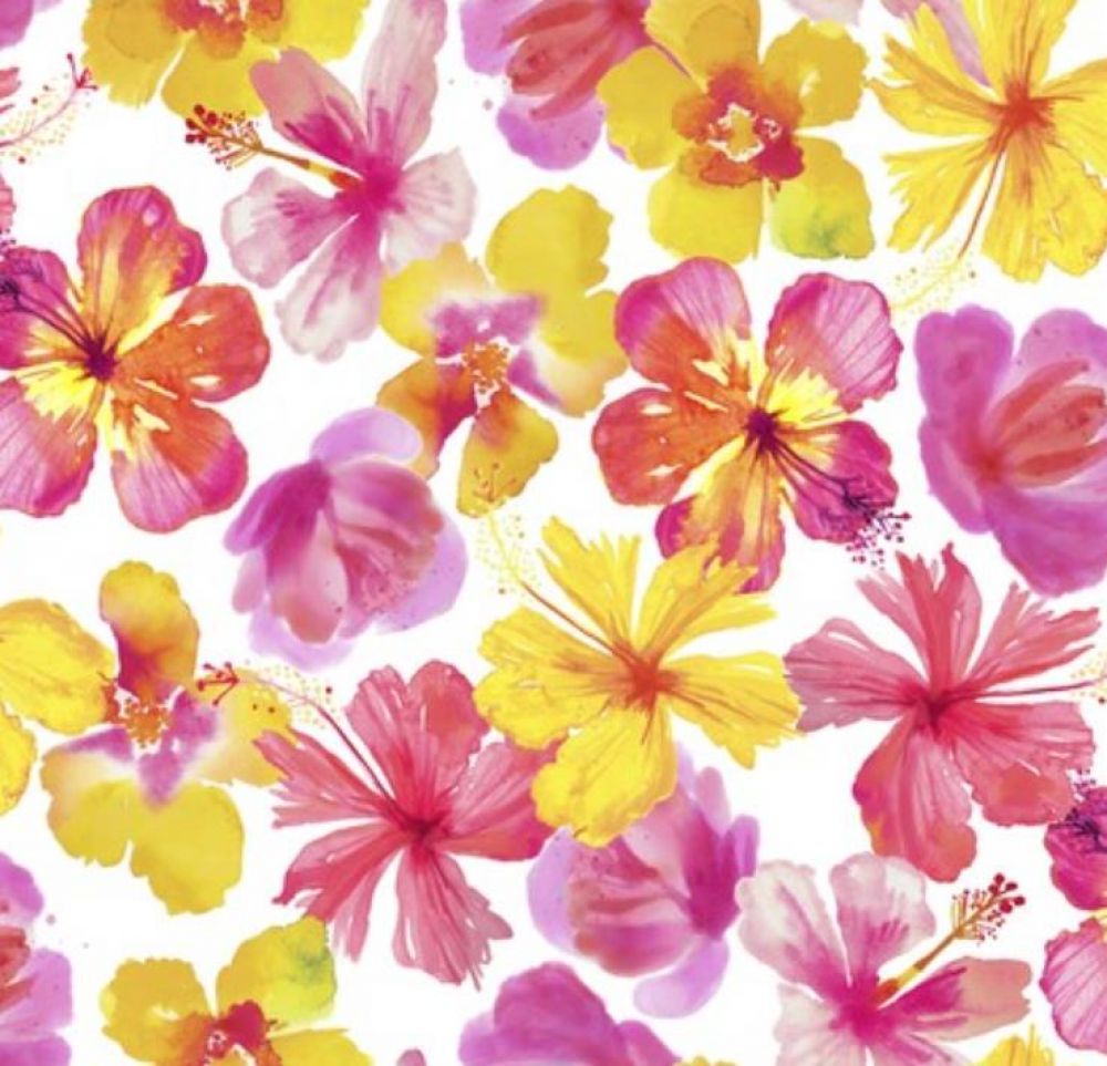 Hawaiian Tropical Medical Scrub Top Hibiscus Flowers Pink Yellow Unisex Style for Men & Women