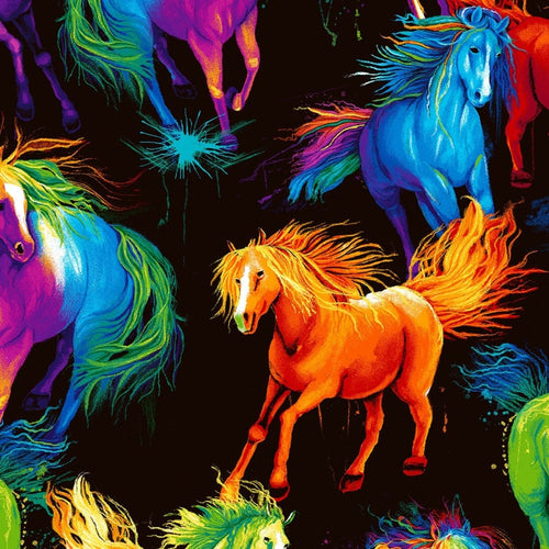 Bright Colorful Painted Horses Running Fabric Nurse Medical Scrub Top Unisex Style Shirt for Men & Women