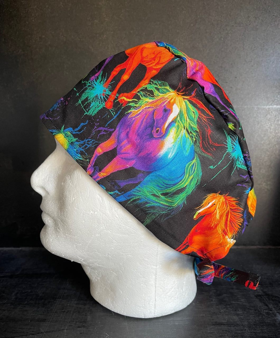 Painted Horses Running Fabric Unisex Medical Surgical Scrub Caps Men & Women Tie Back and Bouffant Hat Styles