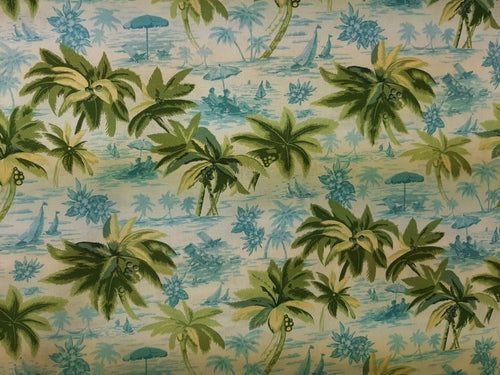 Tropical Hawaiian Palm Trees Sailboat Fabric Nurse Medical Scrub Top Unisex Style for Men & Women