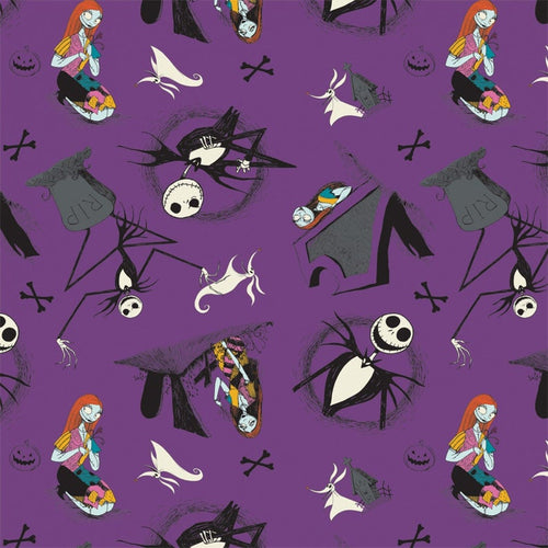 NBC Nightmare Before Christmas Characters Tombstones Jack Skellington & Sally Purple Fabric Stethoscope sock cover for Medical Professionals
