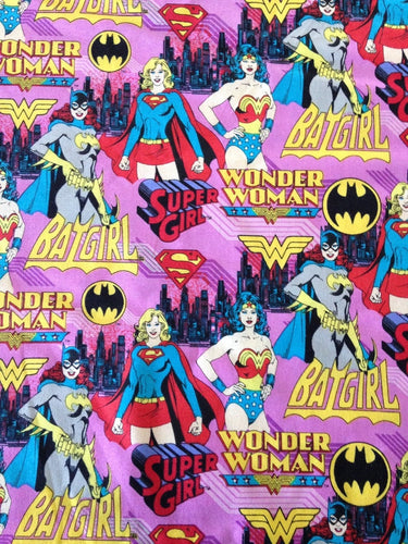 Superhero Girl Power Wonder Woman Bat Woman Super Girl Pink Fabric Nurse Medical Scrub Top Unisex Style for Men & Women