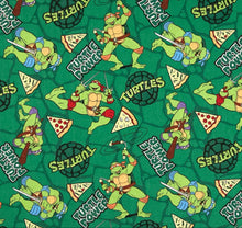 Load image into Gallery viewer, TMNT Teenage Mutant Ninja Turtles Donatello Michaelangelo Raphael Leonardo PIZZA Green Fabric Unisex Medical Surgical Scrub Caps Men &amp; Women Tie Back and Bouffant Hat Styles
