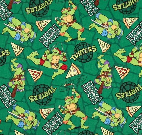 TMNT Teenage Mutant Ninja Turtles Donatello Michaelangelo Raphael Leonardo PIZZA Green Fabric Unisex Medical Surgical Scrub Caps Men & Women Tie Back and Bouffant Hat Styles