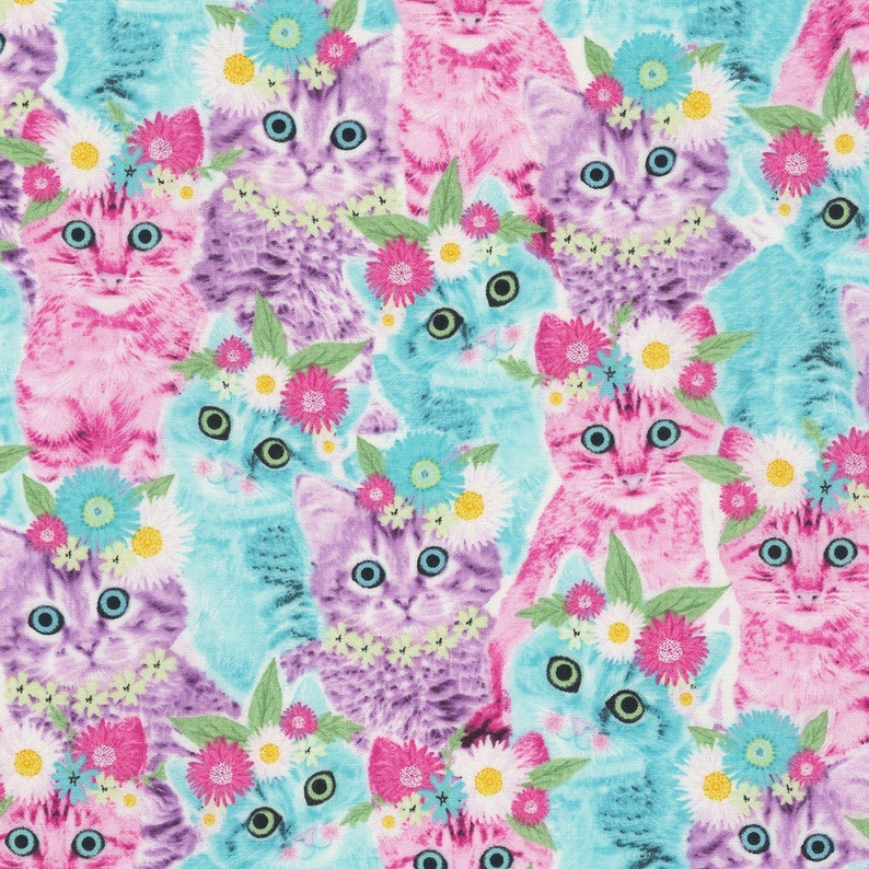 Medical Scrub Top Pretty Kitty Cats Blue Purple Pink Flowers Unisex Style for Men & Women