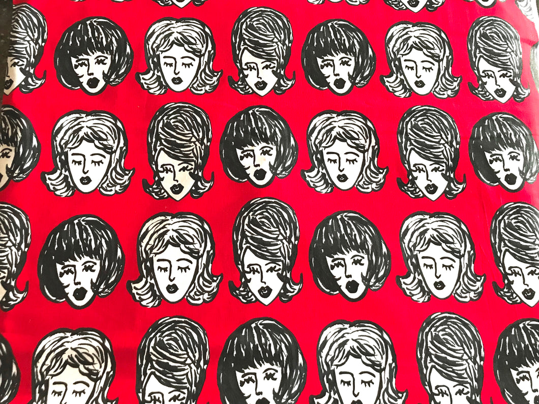 etro Women with Bouffant Hair in a Row on Red Fabric Hair Dresser Cosmetology Nurse Medical Scrub Top Unisex Style for Men & Women