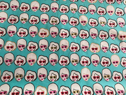 Retro Girl with Sunglasses Blue Fabric Unisex Medical Surgical Scrub Caps Men & Women Tie Back and Bouffant Hat Styles