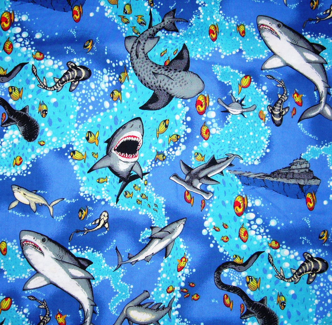 Ocean Sea Animal Shark Attack & Submarine Fabric Unisex Medical Surgical Scrub Caps Men & Women Tie Back and Bouffant Hat Styles