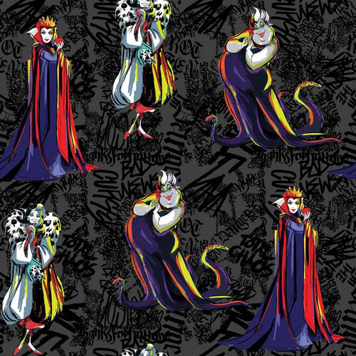 Villains Bright Sketched-Evil Witch-Cruella DeVil-Ursula Fabric Nurse Medical Scrub Top Unisex Style for Men & Women