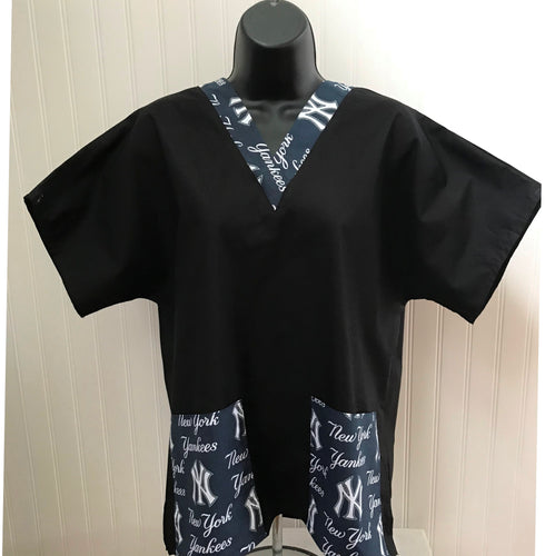Size 3X Solid Navy Blue Scrub Top New York Yankees Baseball VNeck & 2 Pockets Unisex Style Shirt for Men & Women 