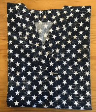 Load image into Gallery viewer, Patriotic Medical Scrub Top Distressed White Stars on Denim Blue Unisex Style for Men &amp; Women
