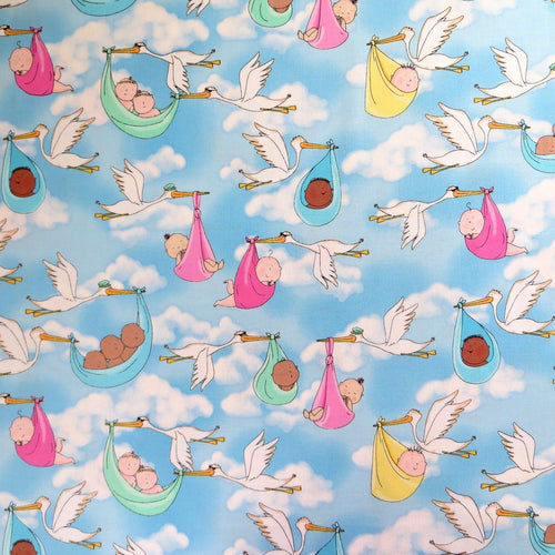 Special Delivery Stork Delivering Babies Nursery Fabric Unisex Medical Surgical Scrub Caps Men & Women Tie Back and Bouffant Hat Styles