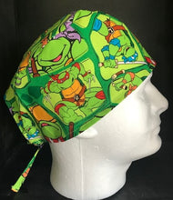 Load image into Gallery viewer, TMNT Teenage Mutant Ninja Turtles Faces Green Fabric Unisex Medical Surgical Scrub Caps Men &amp; Women Tie Back Bouffant Hat Styles
