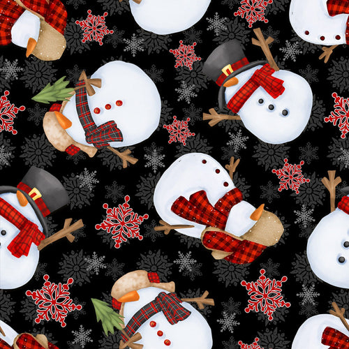 Merry Christmas Festive Snowman Snowflakes Toss Black Fabric Stethoscope sock cover for Medical Professionals