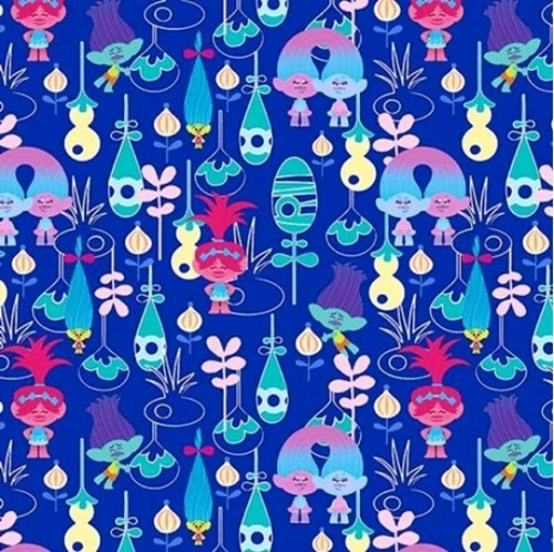 Trolls Cartoon Packed Blue Fabric Unisex Medical Surgical Scrub Caps Men & Women Tie Back and Bouffant Hat Styles
