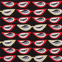 Load image into Gallery viewer, Red &amp; Gold Wink Eye Glasses on Black Fabric Unisex Medical Surgical Scrub Caps Men &amp; Women Tie Back and Bouffant Hat Styles
