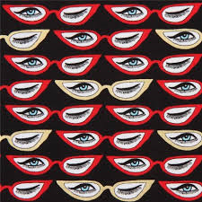 Red & Gold Wink Eye Glasses on Black Fabric Unisex Medical Surgical Scrub Caps Men & Women Tie Back and Bouffant Hat Styles