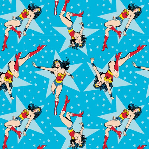 Wonder Woman Superhero Blue Stars Fabric Unisex Medical Surgical Scrub Caps Men & Women Tie Back and Bouffant Hat Styles
